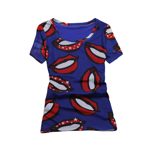 短袖t恤女2026新款时尚小衫减龄洋气高级感体恤蓝色网纱半袖上衣