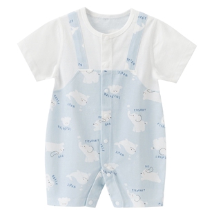 乖奇熊男女宝宝短袖连体衣夏季薄款哈衣爬服婴儿纯棉假两件外出服