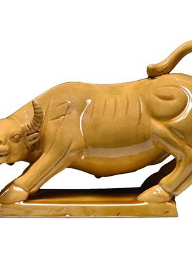 黄色陶瓷牛摆件十二生肖黄牛