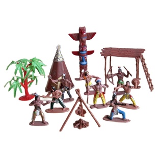 印第安人原始部落沙盘道具场景模型塑料儿童玩具原住民土著人偶物