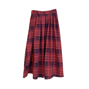 踏进银河 学院风红格设计感百褶裙中长款复古百搭显瘦垂感a字裙秋