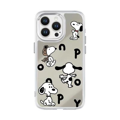 适用16pro史努比手机壳带镜子iphone17夏季新款15promax卡通可爱苹果13华为pura80镜面女生mate60防摔保护套
