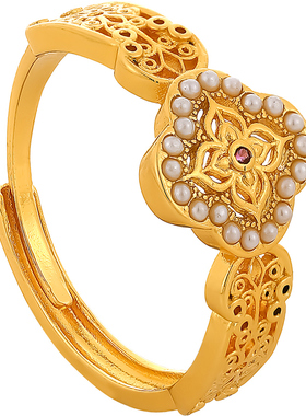 沙金珍珠四叶草戒指巨好看的指环