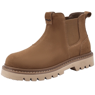 热风男鞋2025年冬季新款男士时尚休闲鞋复古切尔西靴套筒短筒靴子