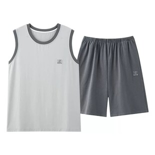 夏天爆款莫代尔男士睡衣男款夏季冰丝宽松简约薄款背心短裤套装