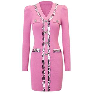 MAXRIENYKitty粉v领小香连衣裙裙子女年高级气质感