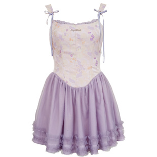 fragileheart易碎商店·演唱会穿搭精致紫色提花吊带公主裙连衣裙