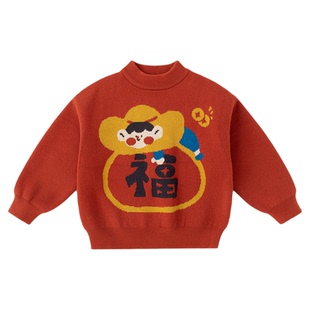 嘟嘟家男童毛衣女童周岁礼服儿童拜年服红女宝年服洋气冬男宝上衣