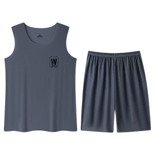 男士冰丝背心睡衣套装夏季无袖加肥加大码薄款夏天韩版家居服休闲