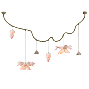 新中式餐厅吊灯现代中国风客厅灯长形创意莲花灯会所别墅铁艺顶灯