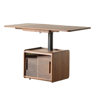 北美黑胡桃木升降茶几家用客厅阳台小型茶桌可移动折叠小茶台实木