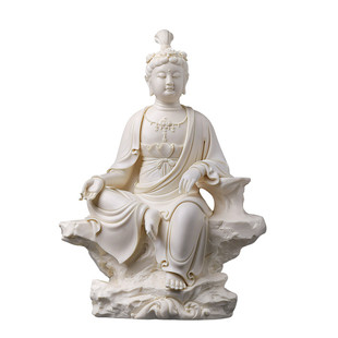 戴玉堂陶瓷坐岩自在观音林建平大师观世音菩萨像坐像德化白瓷摆件