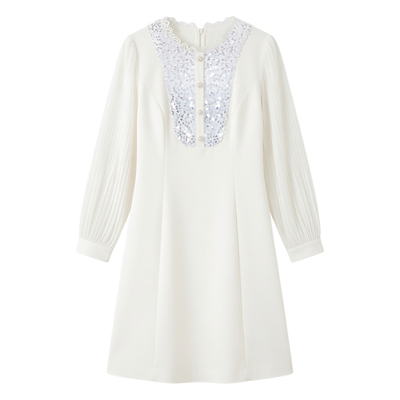 轻奢名媛风亮片长袖A字版连衣裙