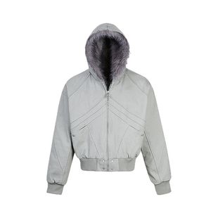 鲨鱼腮裁剪座山雕水洗帆布夹克棉衣男冬季仿兔毛加绒保暖廓形夹克