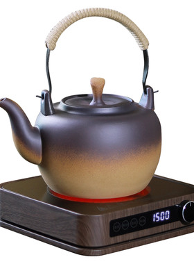 棉小城复古陶土提梁壶带内滤煮茶