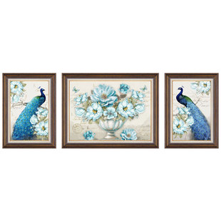 客厅装饰画沙发背景墙三联欧式壁画卧室床头孔雀油画正品美式挂画