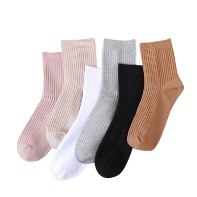 100%纯棉袜子女中筒ins潮百搭秋冬厚款女士全棉吸汗防臭长筒袜子