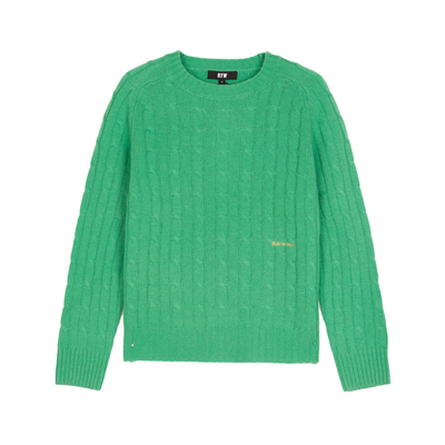 RTW圆领复古绞花羊毛混纺毛衣