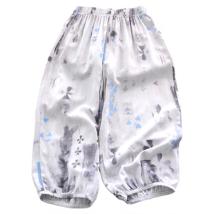 儿童夏季防蚊裤 冰丝绵绸长裤洋气灯笼裤人造棉长裤 宽松沙滩裤