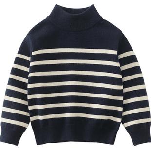 齐齐熊男童毛衣冬季儿童加厚半高领宝宝条纹打底衫针织衫毛线上衣