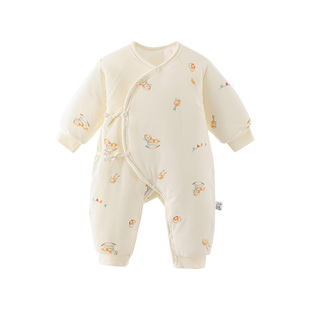 哇哇婴儿连体衣夹棉保暖加厚款冬季新生儿0到3个月宝宝衣服冬装