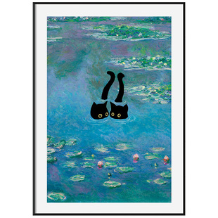 ZOYART 当2只小黑猫闯入名画搞怪趣味装饰画现代小众艺术客厅挂画