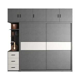 北欧推拉门衣柜简约现代组装家用卧室移门衣橱全实木多层板收纳柜