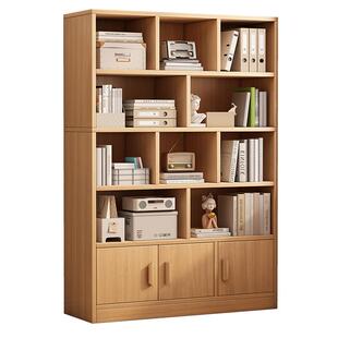 实木生态板书架置物架落地简易柜子靠墙客厅储物柜收纳家用书柜