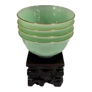 景德镇玉瓷饭碗家用4.5英寸米饭碗绿玉瓷餐具1800度煅烧原矿天然