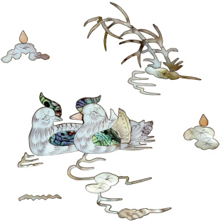 jj-5130.1鸳鸯贝雕螺钿贴纸水移画中式家具凳子漆器翻新改造装饰