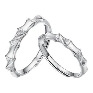 周大生情侣对戒竹节活口戒指纯银可调节大小圈口生日礼物送女友