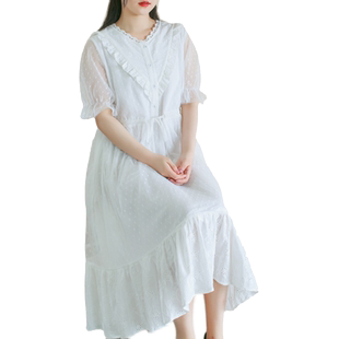 胖妹妹2025多种蕾丝拼接白色网纱连衣裙大码新款小V领仙女长裙