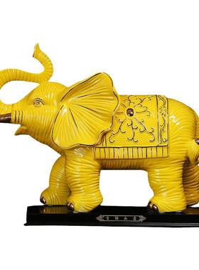 陶瓷描金大象一对招财玄关摆件