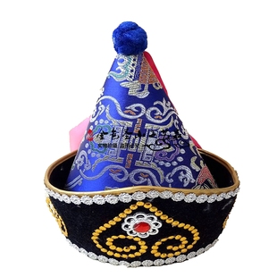 少数民族蒙古族帽子男士男款演出女士帽子舞台成人潮表演头饰蓝色