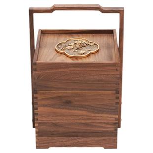 匠心坊新中式茶室装饰黑胡桃实木收纳复古提盒客厅茶道禅意摆件