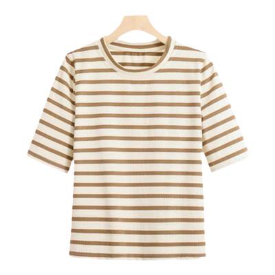 大洪官方严选店漫舞条纹时尚法式复古气质百搭圆领条纹T恤新款