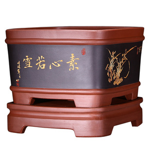 精品紫砂盆景盆带底座四方形花盆文竹罗汉松红枫梅花老桩海棠花盆