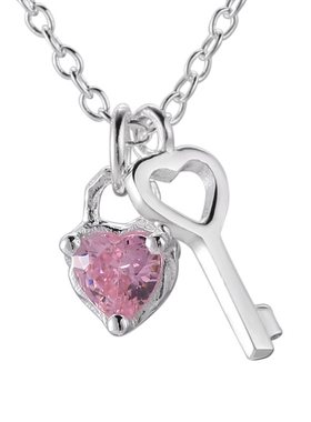 s925纯银爱心钥匙锆石锁骨项链女