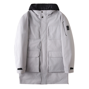 狼撤柜中长款连帽羽绒服男士冬季可脱卸内胆防风保暖鸭绒防寒外套