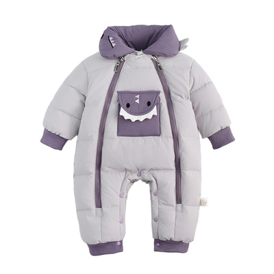 冬季婴儿羽绒连体衣卡通可爱新生儿保暖加厚外出服满月宝宝羽绒服