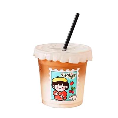 网红奶茶杯子咖啡杯一次性塑料pet带盖饮料水果茶冷饮品杯
