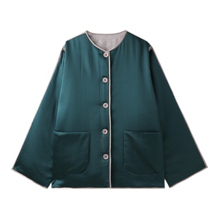 PENNYPENG蝶翠 新中式国风双面万字纹高雅灰气质翠绿双穿真丝外套