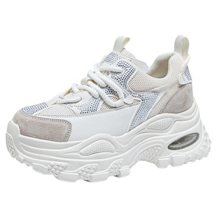 红色新款带钻厚底内增高老爹鞋女款不累脚2025秋季女士休闲旅游鞋