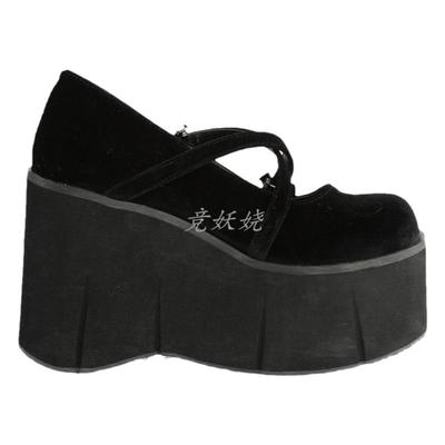 天鹅绒高跟鞋交叉设计系带蝙蝠鞋