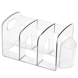 桌面书立书架加厚亚克力透明收纳盒透明学生书本书桌立架分隔板亚克力笔筒收纳置物架挡板书夹立架放书支架