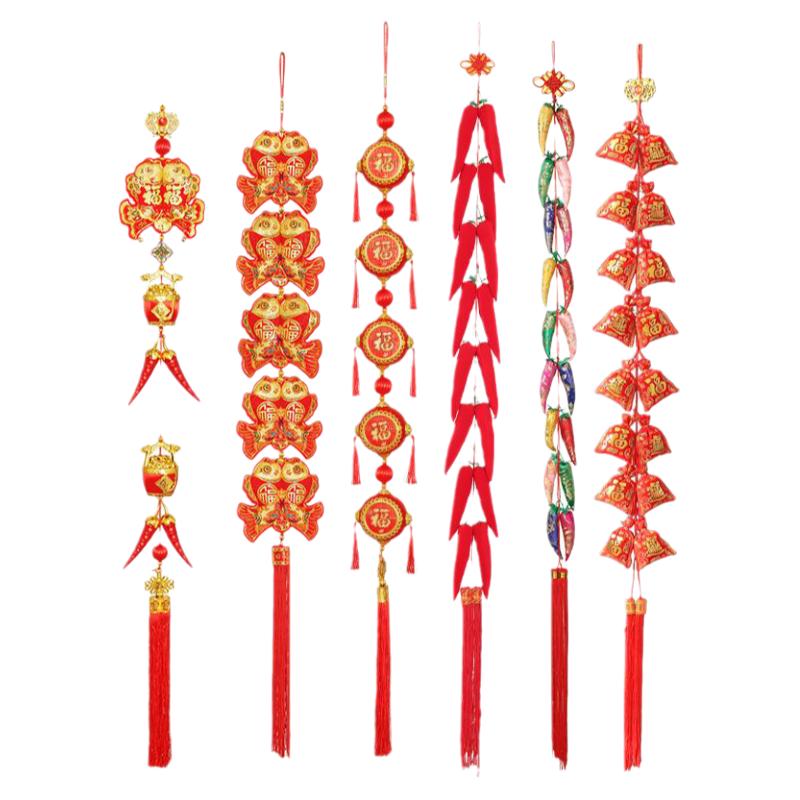 2025蛇年过年装饰挂件新年中国结红辣椒串福袋灯笼门上客厅挂饰