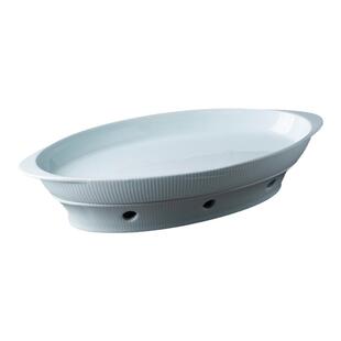 青白色双耳防烫陶瓷家用酒精保温炉鱼盘酒店餐厅饭店会所商用餐具