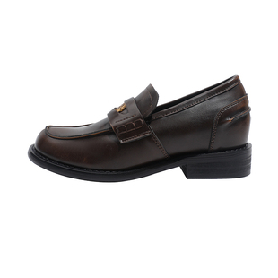 真皮~骄屿棕色乐福鞋女2025新款复古小金币小皮鞋内增高法式单鞋