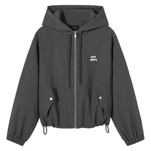 热风2025年秋季新款女士经典休闲miu系夹克宽松连帽长袖外套