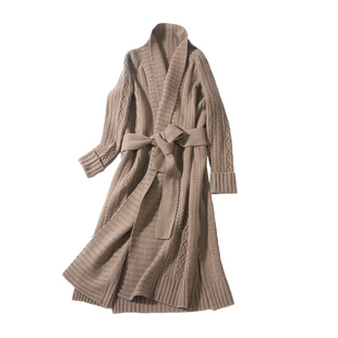 AI家奢宠战袍 纯山羊绒大衣殿堂冬季长款 针织收腰带针织开衫毛衣